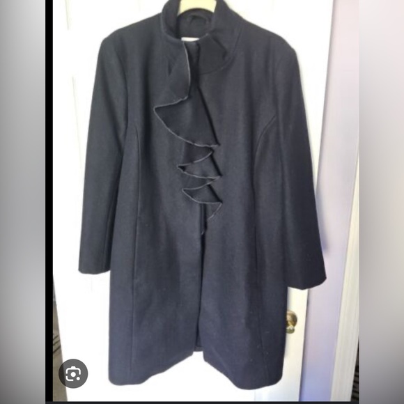 T Tahari Kate Ruffle Wool Blend Coat dark Navy medium - Picture 1 of 6